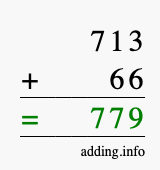Calculate 713 + 66 using long addition