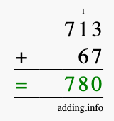 Calculate 713 + 67 using long addition