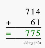 Calculate 714 + 61 using long addition
