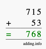 Calculate 715 + 53 using long addition
