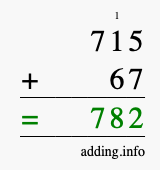 Calculate 715 + 67 using long addition