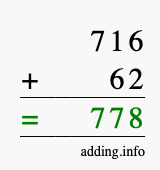 Calculate 716 + 62 using long addition