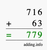Calculate 716 + 63 using long addition