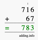 Calculate 716 + 67 using long addition
