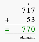 Calculate 717 + 53 using long addition