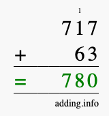 Calculate 717 + 63 using long addition