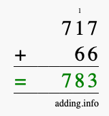 Calculate 717 + 66 using long addition