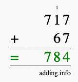 Calculate 717 + 67 using long addition