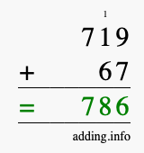 Calculate 719 + 67 using long addition