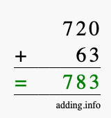 Calculate 720 + 63 using long addition
