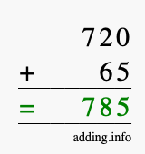 Calculate 720 + 65 using long addition