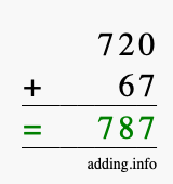 Calculate 720 + 67 using long addition