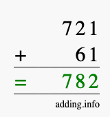 Calculate 721 + 61 using long addition