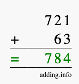 Calculate 721 + 63 using long addition
