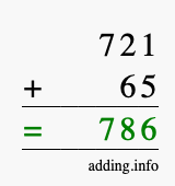 Calculate 721 + 65 using long addition
