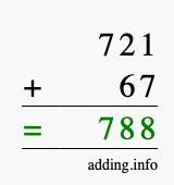 Calculate 721 + 67 using long addition