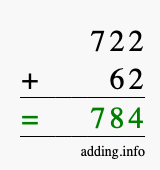 Calculate 722 + 62 using long addition