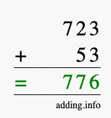 Calculate 723 + 53 using long addition