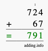 Calculate 724 + 67 using long addition