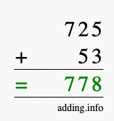 Calculate 725 + 53 using long addition