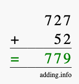 Calculate 727 + 52 using long addition