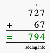 Calculate 727 + 67 using long addition