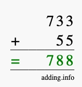 Calculate 733 + 55 using long addition