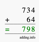 Calculate 734 + 64 using long addition