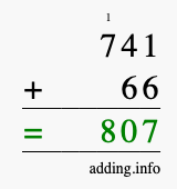 Calculate 741 + 66 using long addition