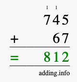 Calculate 745 + 67 using long addition
