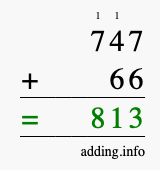 Calculate 747 + 66 using long addition