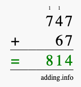 Calculate 747 + 67 using long addition