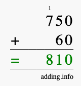 Calculate 750 + 60 using long addition
