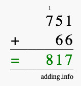 Calculate 751 + 66 using long addition