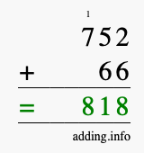 Calculate 752 + 66 using long addition