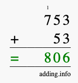 Calculate 753 + 53 using long addition