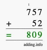 Calculate 757 + 52 using long addition