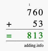 Calculate 760 + 53 using long addition