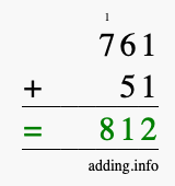 Calculate 761 + 51 using long addition