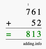 Calculate 761 + 52 using long addition