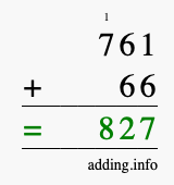 Calculate 761 + 66 using long addition