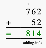 Calculate 762 + 52 using long addition