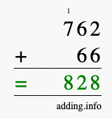 Calculate 762 + 66 using long addition