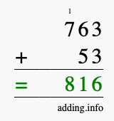 Calculate 763 + 53 using long addition