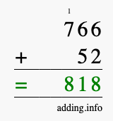 Calculate 766 + 52 using long addition