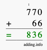 Calculate 770 + 66 using long addition