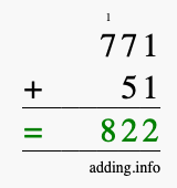 Calculate 771 + 51 using long addition