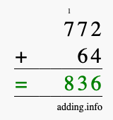 Calculate 772 + 64 using long addition
