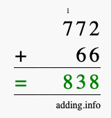 Calculate 772 + 66 using long addition