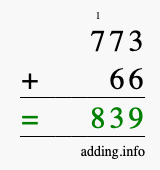 Calculate 773 + 66 using long addition